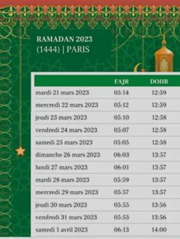 Quel est l'heure de la prière à Paris ?